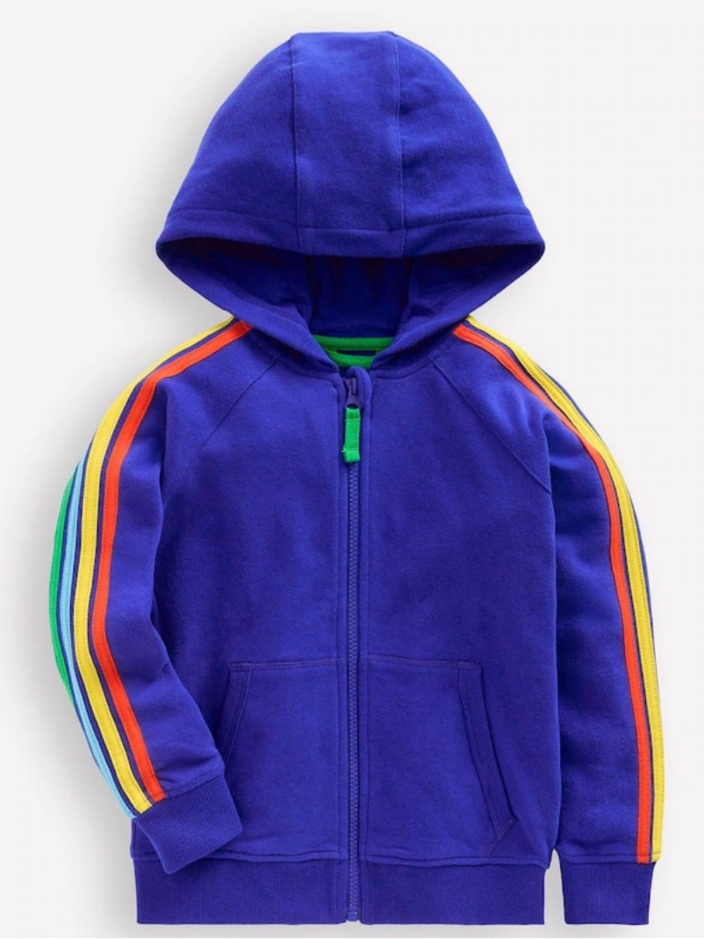 Mini Boden Rainbow Stripe Sleeve Hoodie Peacock Blue  Size 9-10 Years
